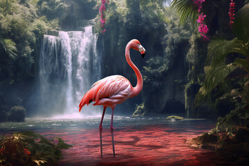 Wall Mural - Flamingo Images: Discover the Grace and Beauty of Pink Flamingos in Nature! Explore the Fascinating World of Flamingos in the Wild and at the Zoo. Admire the Vibrant Colors, Long Necks, Generative Ai