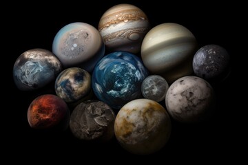 Poster - planets and their moons in stunning celestial portrait, created with generative ai