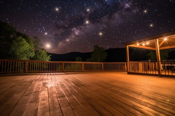 Poster - beautiful night sky with stars and the moon, and outdoor dance floor in the foreground, created with generative ai