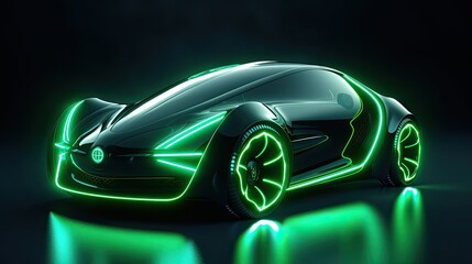 Wall Mural - A futuristic electric car with motion green lighting. Automotive innovation and technology concepts. Generative Ai