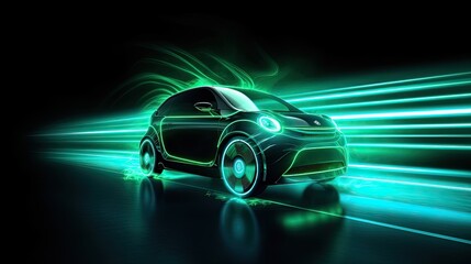 Wall Mural - An EV car with motion lighting. Automotive innovation and technology concepts. Generative Ai