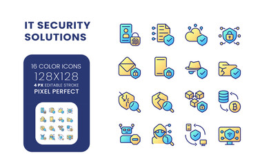 Wall Mural - IT security solutions gradient fill desktop icons. Information privacy. Data protection. Pixel perfect 128x128, outline 4px. Colorful editable line symbols set. Vector isolated RGB elements