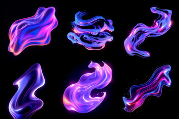 Poster - Colorful abstract neon liquid shape set. Bold neon effect elements for graphic design. Glowing wavy substances. Ai generated