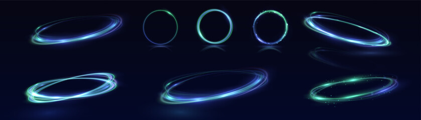 neon swirl. curve blue line light effect. abstract ring background with glowing swirling background.