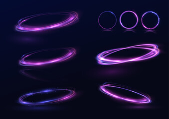 Wall Mural - neon swirl. curve blue line light effect. abstract ring background with glowing swirling background.