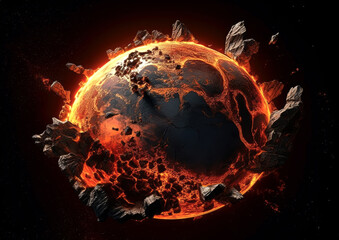 Wall Mural - shattering and exploding of planet earth's molten core . generative ai