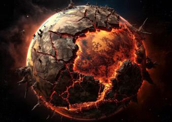 Wall Mural - shattering and exploding of planet earth's molten core . generative ai
