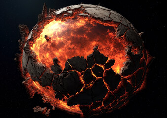 Wall Mural - shattering and exploding of planet earth's molten core . generative ai