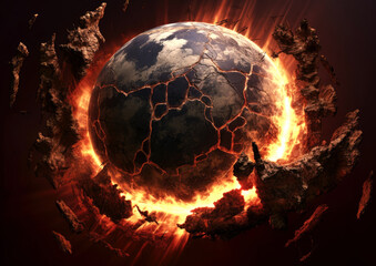 Wall Mural - shattering and exploding of planet earth's molten core . generative ai