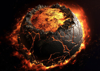 Wall Mural - shattering and exploding of planet earth's molten core . generative ai