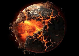 Wall Mural - shattering and exploding of planet earth's molten core . generative ai