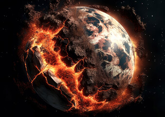 Wall Mural - shattering and exploding of planet earth's molten core . generative ai