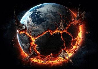 Wall Mural - shattering and exploding of planet earth's molten core . generative ai