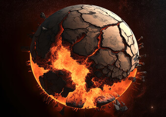 Wall Mural - shattering and exploding of planet earth's molten core . generative ai