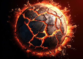 Wall Mural - shattering and exploding of planet earth's molten core . generative ai