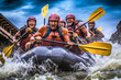 Whitewater river rafting, team, canoe, kayak, paddling, extreme sports. Generative AI