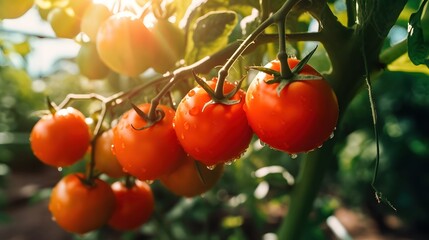 red fresh tomatoes on a branch Generative AI, AI Generated