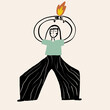 © ADDICTIVE STOCK - Drawing of woman meditating with raised hands and fire