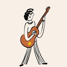 Creative Cartoon Drawing Of Woman With Guitar As Letter