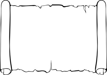 Aufkleber - Horizontal scroll old paper. Ancient scroll with copyspace. Vector illustrations in hand drawn sketch style isolated on white. Black outline graphics for print. Banner parchment with space for text