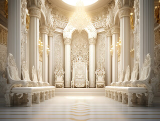 Wall Mural - Decorated empty throne hall. White throne.