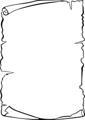 Aufkleber - Vertical scroll unrolled old papyrus. Ancient scroll with copyspace. Vector illustrations in hand drawn sketch style isolated on white. Black outline graphics. Banner parchment with space for text
