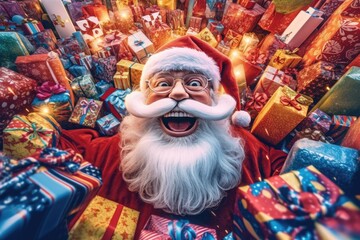 santa claus with christmas gifts - illustration created with generative ai