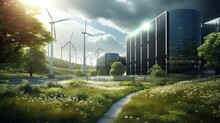 Green Energy And Data Center Illustration