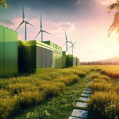 Green energy and data center illustration