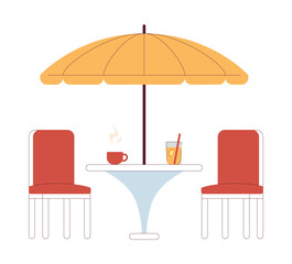 Poster - Modern street cafe table and umbrella semi flat colour vector object. Backyard patio furniture. Editable cartoon clip art icon on white background. Simple spot illustration for web graphic design