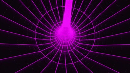 Poster - wireframe seamless tunnel. into a wireframe polygon-designed tube. Cyberspace low poly wire grid example. Arcade-style retro gaming in a vintage-style tunnel. 80s sci-fi backdrop
