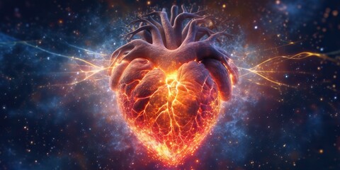 Wall Mural - AI Generated. AI Generative. Realistic illustration of abstracct heart shape brain in galaxy space place. Future medicine love vibe. Graphic Art