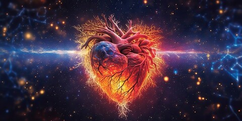Wall Mural - AI Generated. AI Generative. Realistic illustration of abstracct heart shape brain in galaxy space place. Future medicine love vibe. Graphic Art