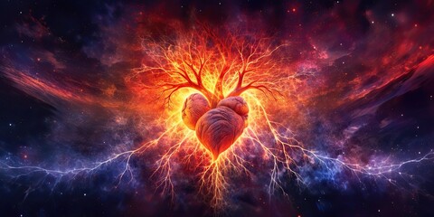 Wall Mural - AI Generated. AI Generative. Realistic illustration of abstracct heart shape brain in galaxy space place. Future medicine love vibe. Graphic Art