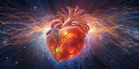 Wall Mural - AI Generated. AI Generative. Realistic illustration of abstracct heart shape brain in galaxy space place. Future medicine love vibe. Graphic Art