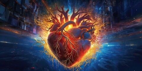 Wall Mural - AI Generated. AI Generative. Realistic illustration of abstracct heart shape brain in galaxy space place. Future medicine love vibe. Graphic Art
