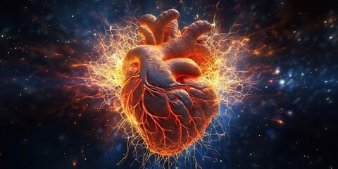 Wall Mural - AI Generated. AI Generative. Realistic illustration of abstracct heart shape brain in galaxy space place. Future medicine love vibe. Graphic Art