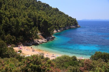 Poster - Korcula Island, Croatia. Pupnatska Luka beach. Korcula Island Adriatic Sea coast landscape.