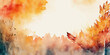 Watercolor autumn abstract background with seasonal leaves and copy space. Hand drawn art backdrop in fall colors. Autumn landscape. Vector illustration template