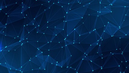 Poster - Digital dots and lines are animated in blue abstract background. background in technology. structure of network connections. 3d. Continuous loop. 4K