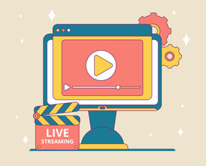 Poster - Live streaming. Video streaming podcast. Video blogging. Video conferencing and online communication. Modern flat vector illustration for web page.