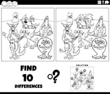 Fototapeta  - differences game with cartoon monsters coloring page