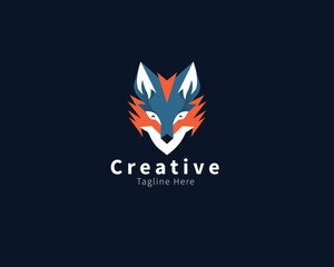 Wall Mural - Fox Head logo design, simple abstract wolf face logo concept design template