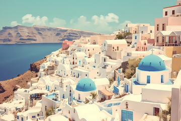 retro vintage postcard from santorini ai generated art Generative AI