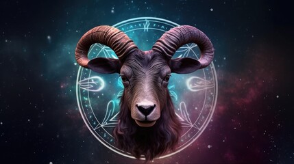 Wall Mural - Astrology calendar. Capricorn magical zodiac sign astrology. Esoteric horoscope and fortune telling concept. Capricorn Zodiac in universe. Generative AI