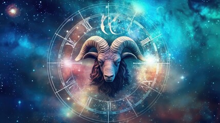 Wall Mural - Astrology calendar. Capricorn magical zodiac sign astrology. Esoteric horoscope and fortune telling concept. Capricorn Zodiac in universe. Generative AI