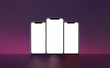 Fototapete - smartphone handphone phone with transparent screen cutout on dark background, PNG file. Mockup template for artwork design. Copy text space. 3D rendering
