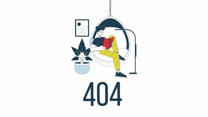 Fototapete - reading book 404 error animation. asian girl in rattan swing. empty state 4k video concept footage w