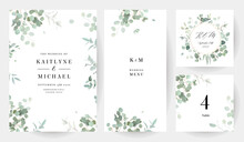 Herbal Eucalyptus Selection Vector Frames. Hand Painted Branches, Leaves On White Background. Greenery Wedding