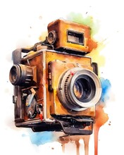 Vintage Photo Camera In Watercolour Style